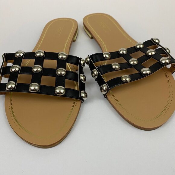 Yoki Black Caged Studded Rocker Biker Sandals Slip On Shoes Womens Size 10 - Picture 2 of 9